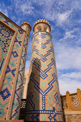 Minaret of the Hazrat Khizr Mosque next to the Mausoleum of Islam Karimov in Samarkand, Uzbekistan...