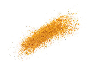 Dry curry powder isolated on white, top view