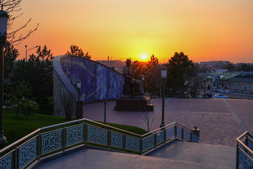 Statue of Mirzo Ulugbek (Ulugh Beg), a famous Timurid astronomer and mathematician in front of his...
