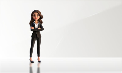 3d cartoon Smiling young businesswoman with arms crossed,copy space background
