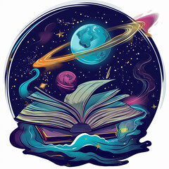 magic book and moon