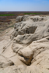 Fototapeta na wymiar Ruins of the ancient Sogdian capital of Varakhsha, founded in the 1st century BCE in the Bukhara Oasis in the Kyzylkum Desert, Uzbekistan, Central Asia