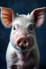 Close Up Portrait Photography of a Pig in front of a Dark Blue Background