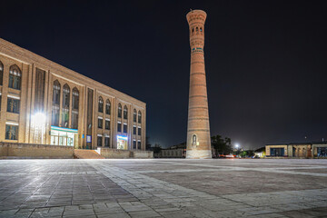 Vobkent Minaret at night, in the Bukhara region of Uzbekistan in Central Asia