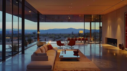 Fototapeta premium Modernist desert home with a minimalist aesthetic and expansive views