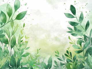 Leaves eco green watercolor gradient background landscape illustration