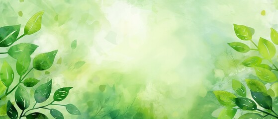 Leaves eco green watercolor gradient background landscape illustration - obrazy, fototapety, plakaty