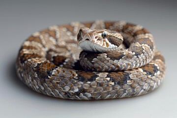 Fototapeta premium Western Diamondback Rattlesnake: Coiled in a defensive posture, rattling its tail, emphasizing danger. 