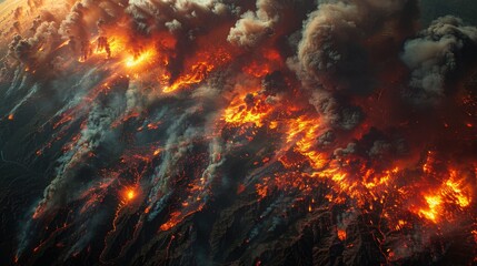 Horrifying Eruption of Flames from Earth's Edge in Space: Fiery Destruction Illuminating the Night Sky, Symbol of Devastation