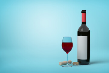 Red wine bottle and glass with room for text