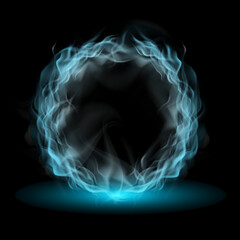 Blue realistic round fiery frame,fire circle,ring of fire flame