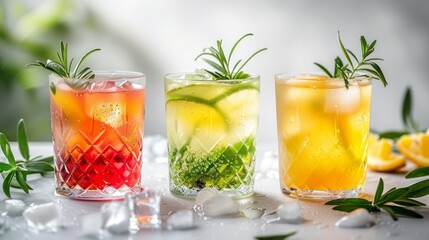 Fototapeta premium Refreshing summer cocktails with fruit and rosemary