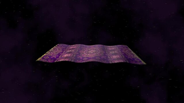 Carpet plane flying in the starry sky