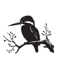 kingfisher sitting on a branch silhouette vector illustration