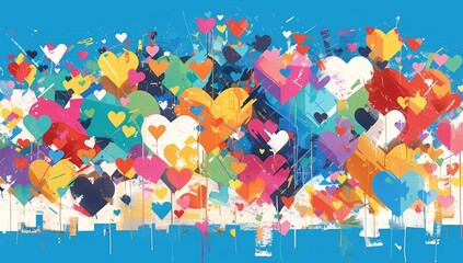 Graffiti of colorful hearts, each heart filled with love and joy, creating an enchanting display on the mural's backdrop. 
