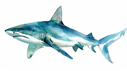 A watercolor painting of a blue shark.