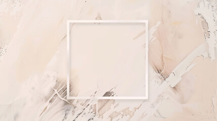 Empty, square frame against a background of beige paint strokes
