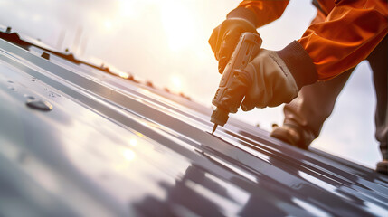 Builder repairing the roof
