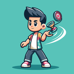 illustration of a young man performing an attraction with a yoyo