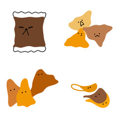 Cute Snack Clipart - Funny Brown & Orange Potato Chips for Creatives
