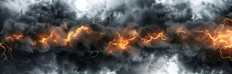 Black storm clouds with lightnings and smoke isolated background  - obrazy, fototapety, plakaty