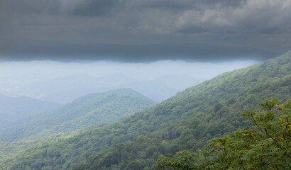 Mountains in a heavy fog