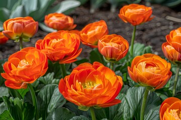 Vivid orange flower field, blurred background   stock photo with stunning floral landscape