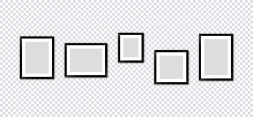 Vector isolated photo frame mockup with shadow on transparent background. Poster frame template. Stock vector illustration.