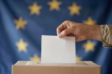 Democratic Voting Process at a Polling Station with EU Flag Background