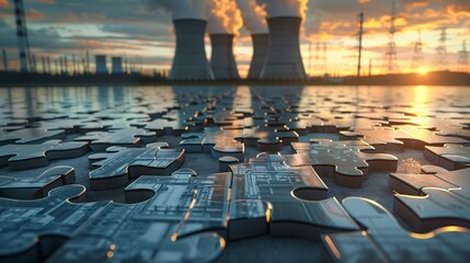 AIdesigned modular nuclear reactors that can be rapidly deployed, shown as puzzle pieces of the power generation puzzle