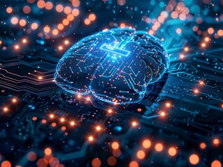 Revolutionizing AI, Digital Human Brain Linked to Electronic Board, Symbolizing Advanced Artificial Intelligence and Data Center Connectivity - Harnessing the Power of Generative AI