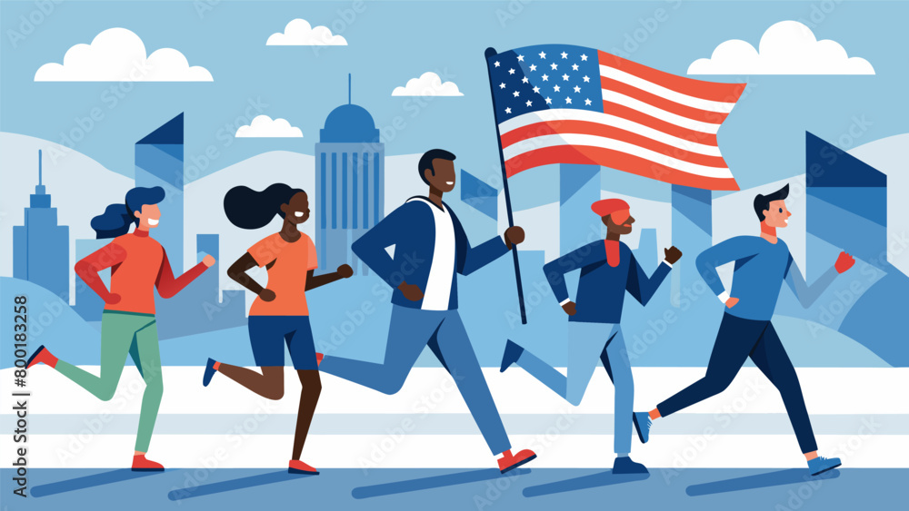 Poster the sound of footsteps echoing on the pavement as a line of runners make their way through the city.