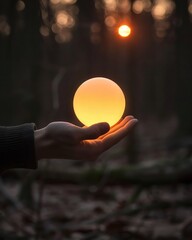 A pocketsized sun that lights up and warms the immediate surroundings, a personal daylight in the palm of your hand - obrazy, fototapety, plakaty
