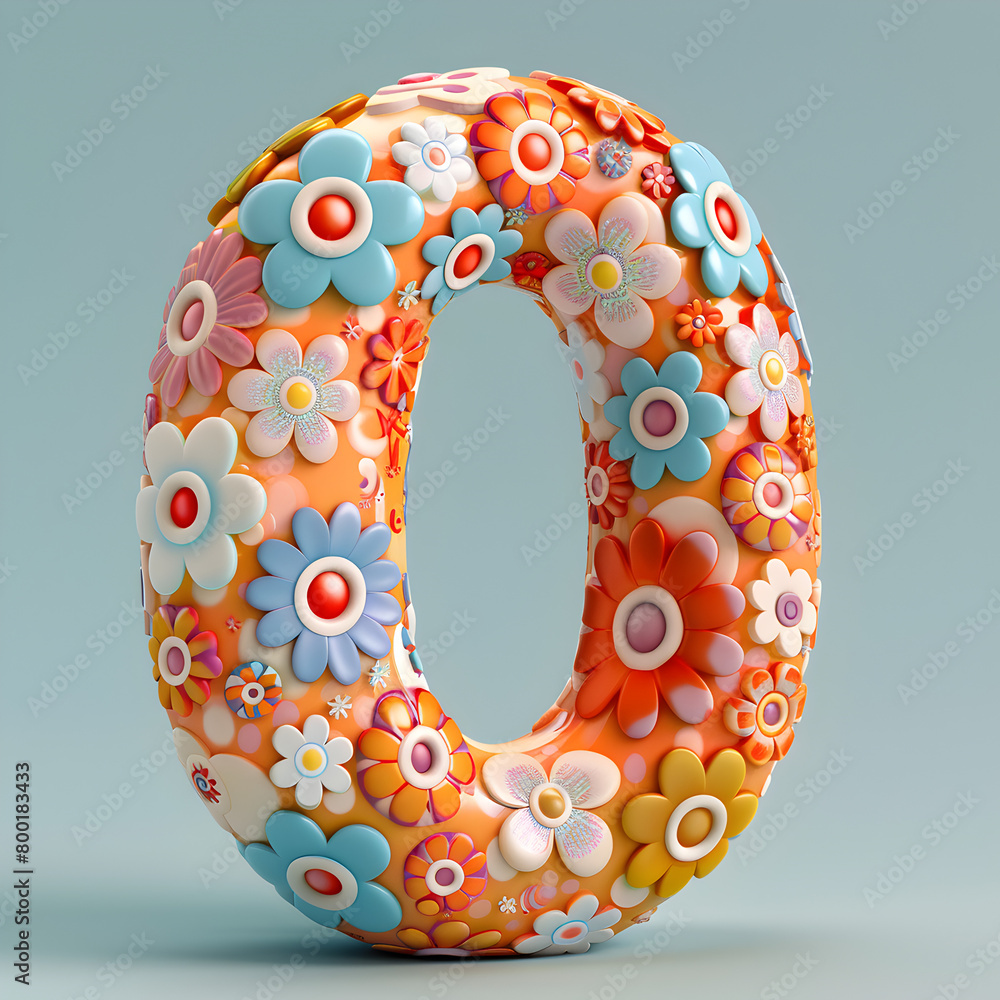 Aufkleber a colorful flowery number 0 is displayed on a blue background. the number is made up of various flow