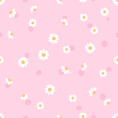 Seamless pattern with daisy chamomile flower on pink background vector.