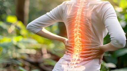 Woman with spine pain from osteoporosis, degeneration, cancer, or disc disease seeking relief
