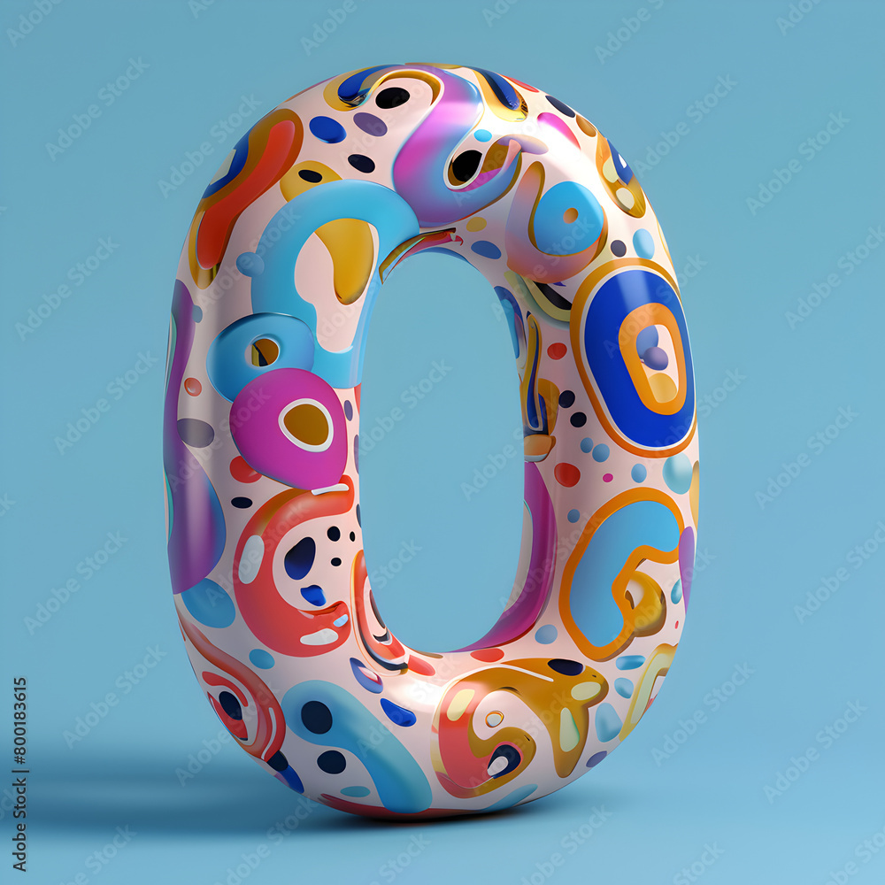 Poster a colorful, abstract number 8 is displayed on a blue background. the design is playful and whimsical