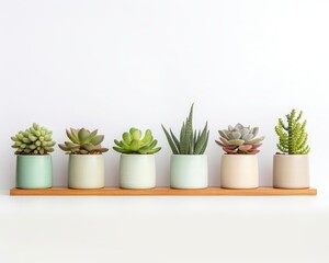 A tidy row of succulent plants in small pots, ideal for modern home decor and minimalist lifestyles