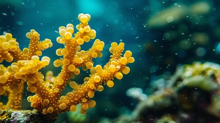 Obraz premium yellow corals on green background.