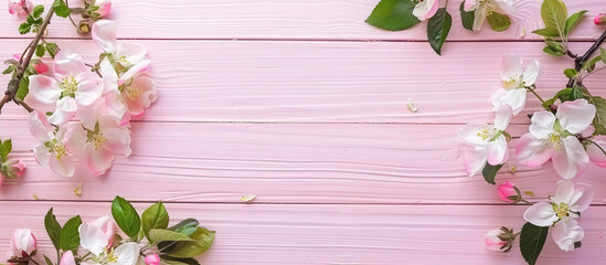 Flowers on wooden pink background
