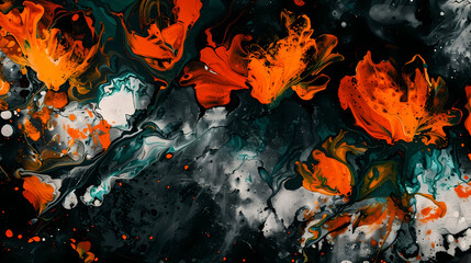 Vivid Orange and Green Abstract Art on Dark Background