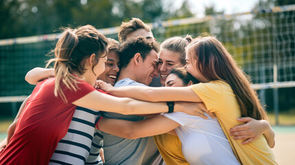 Fototapeta premium Team Huddle - Unity in Youth Sports
