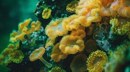 Naklejka na ściany i meble yellow corals on green background.