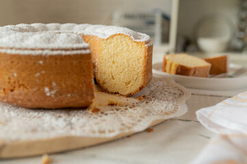 Bundt cake with powdered sugar topping fresh and homemade bake 