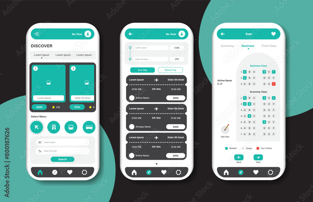 Poster online airline ticket booking design for mobile application. airline ticket booking platform screen.