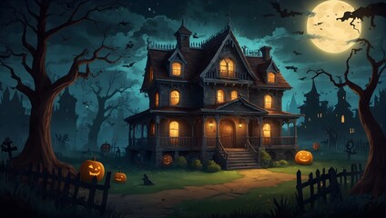 A spooky cartoon world filled with friendly ghosts and haunted houses that host supernatural parties ai_generated