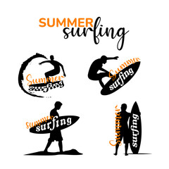 surfing icons set people vector design summer