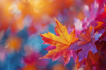 A beautiful closeup of a red maple leaf in the fall. - obrazy, fototapety, plakaty