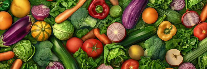An array of colorful, fresh vegetables neatly presented on a lush green background, illustrating healthy eating concepts