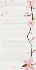 Lined white sheet with petals and sakura flowers

